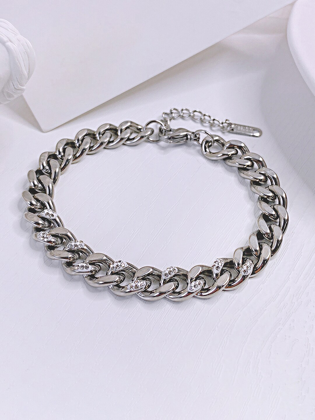 

Peora Men Silver-Plated Stainless Steel Link Bracelet
