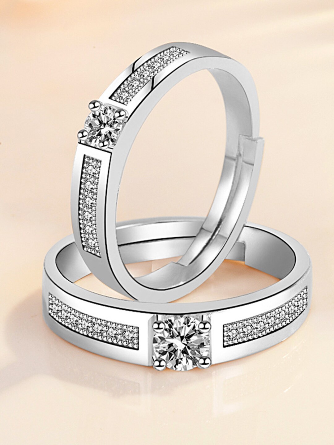 

Peora Set Of 2 Silver-Plated AD Studded Couple Ring