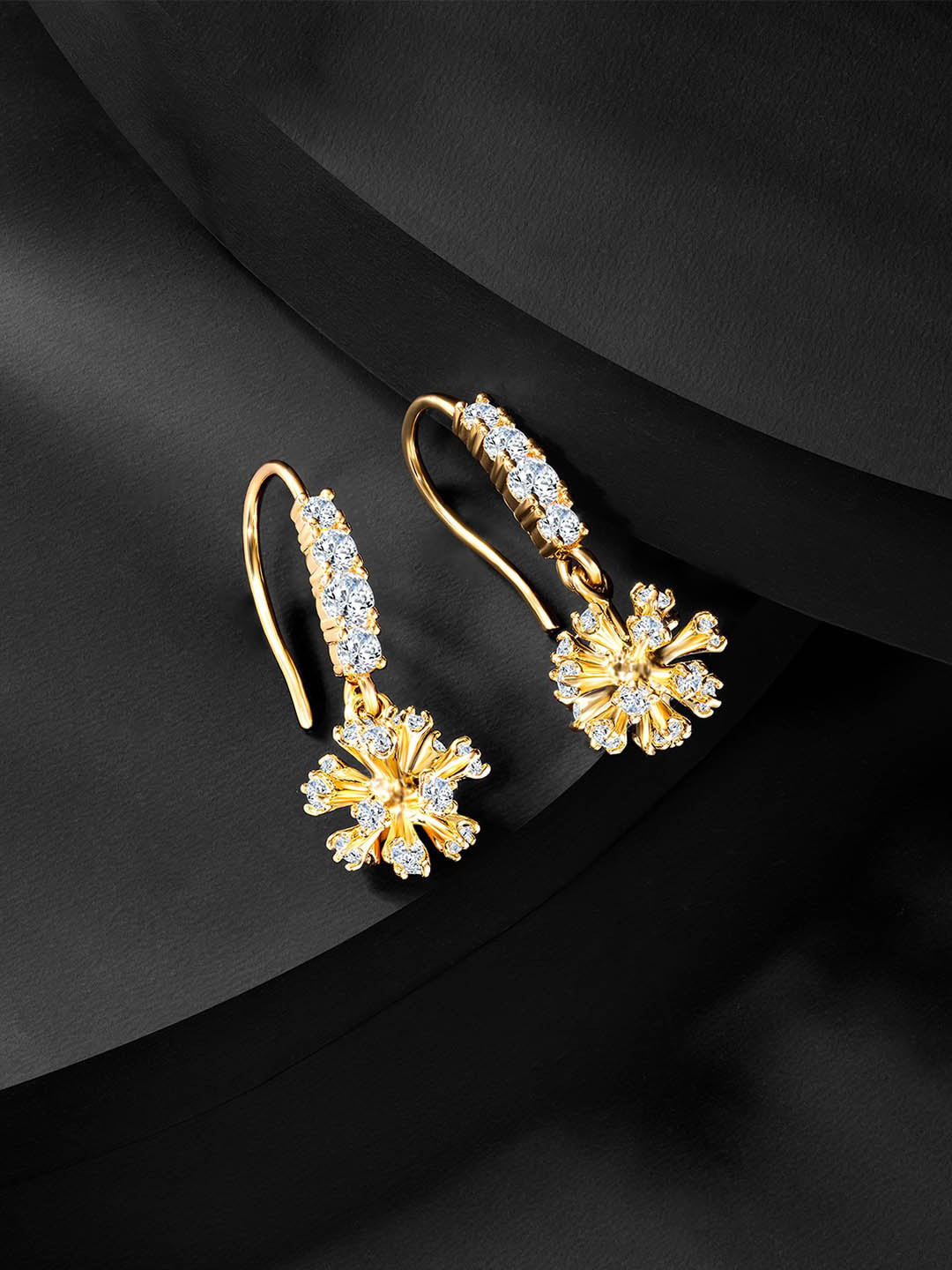 

Peora Gold-Plated Contemporary Cubic Zirconia Drop Earrings