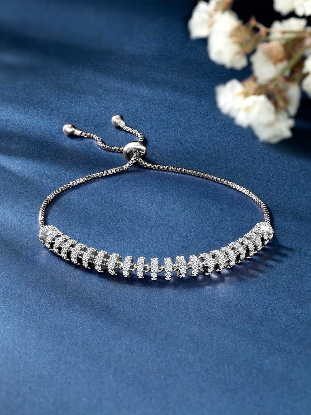 

Peora Silver-Plated Cubic Zirconia Studded Charm Bracelet