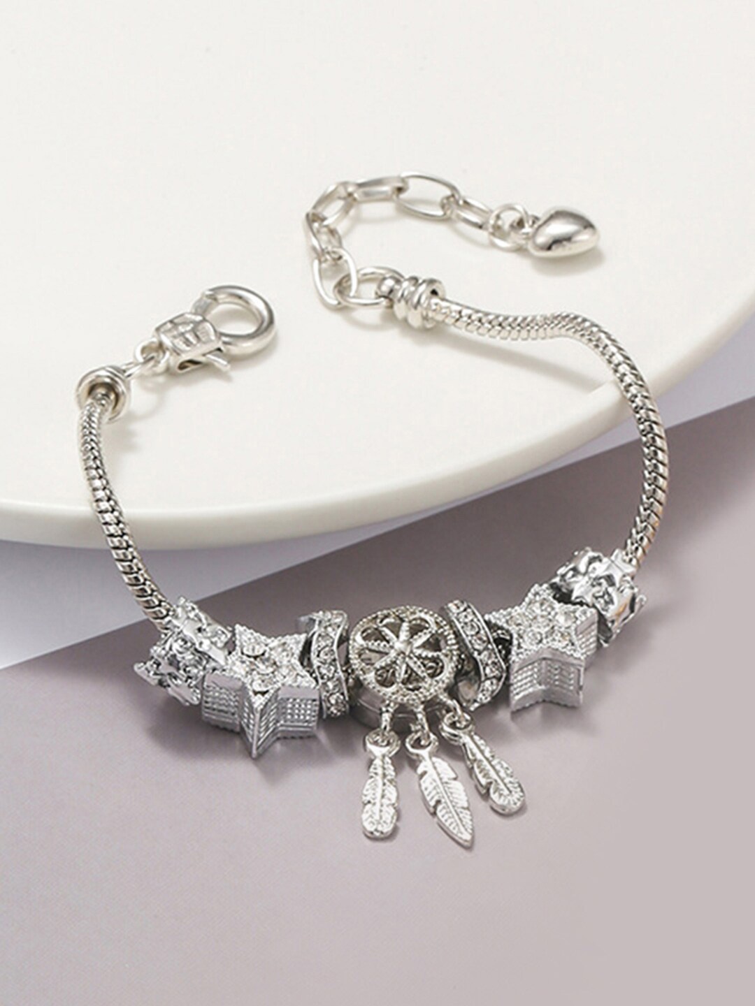 

Peora Women Cubic Zirconia Studded Silver-Plated Charm Bracelet