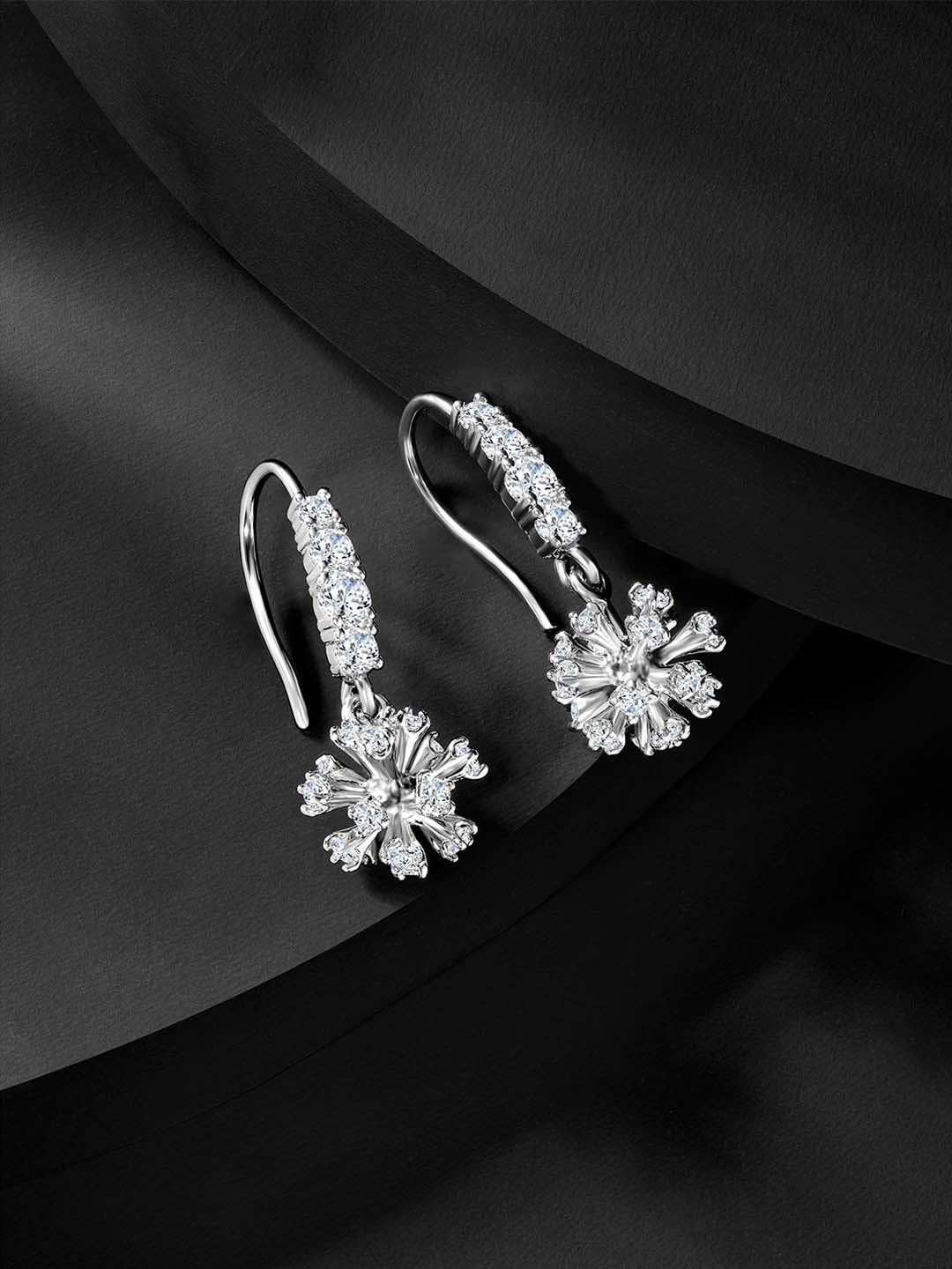 

Peora Silver-Plated Cubic Zirconia Studded Contemporary Drop Earrings