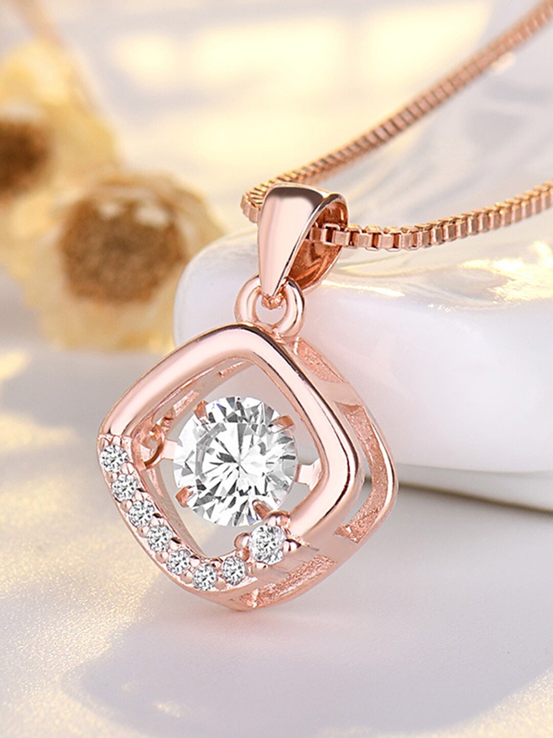 

Peora Rose Gold-Plated American Diamond Stone Studded Pendants With Chains