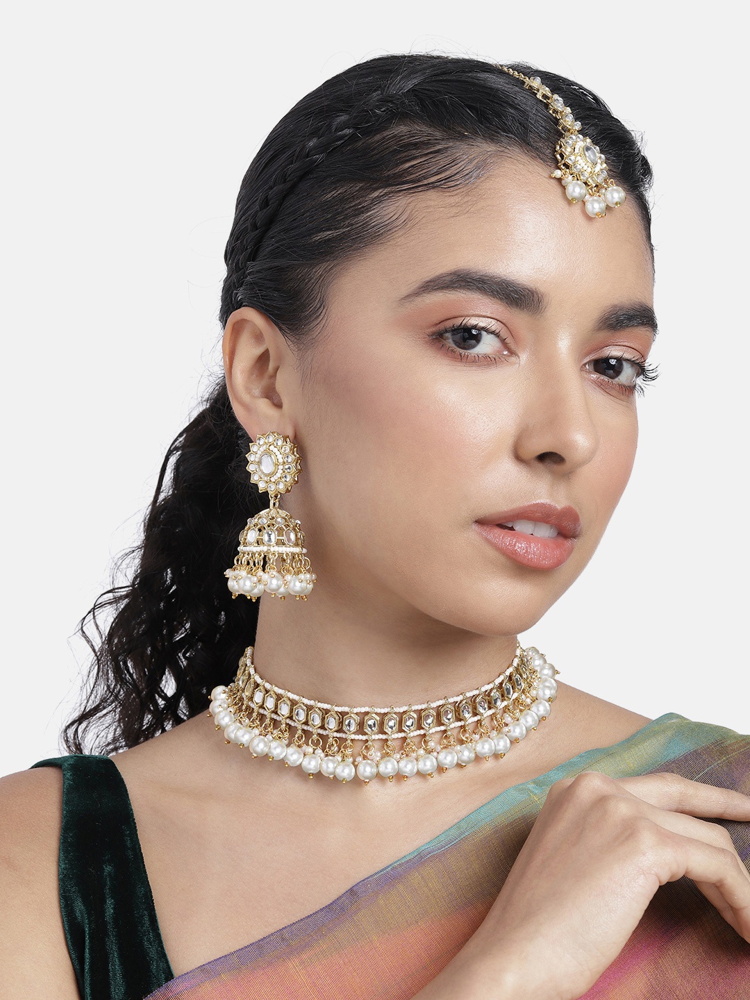 

Peora Gold-Plated Kundan Studded Jewellery Set, White