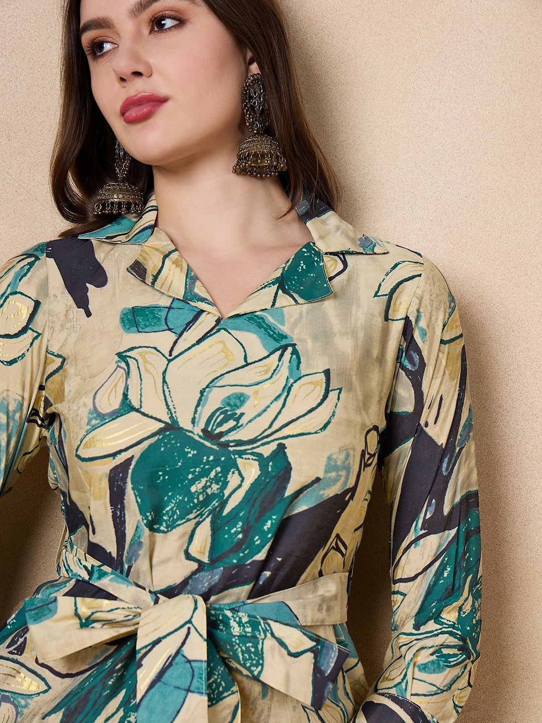 

Anouk Beige Floral Printed Shirt Collar Co-Ords