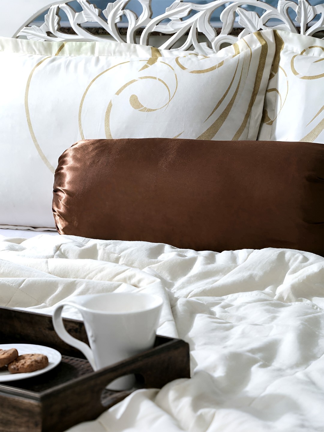 

First Row Brown 2 Pieces Satin Bolster Covers