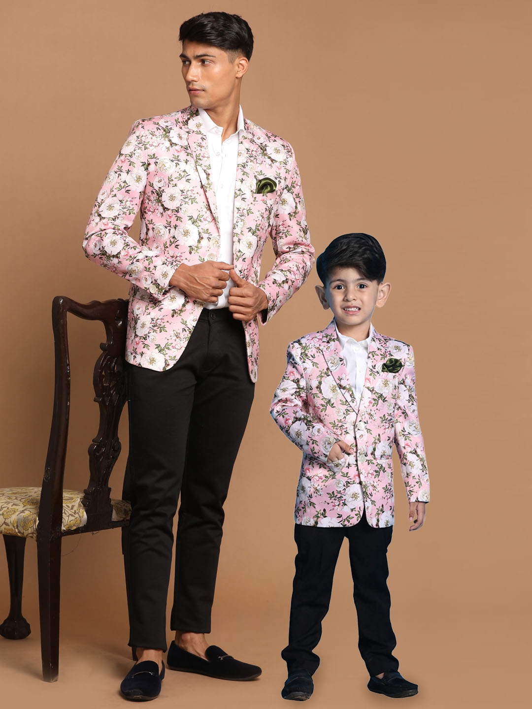 

VASTRAMAY Boys Printed Single Breasted Blazer, Pink