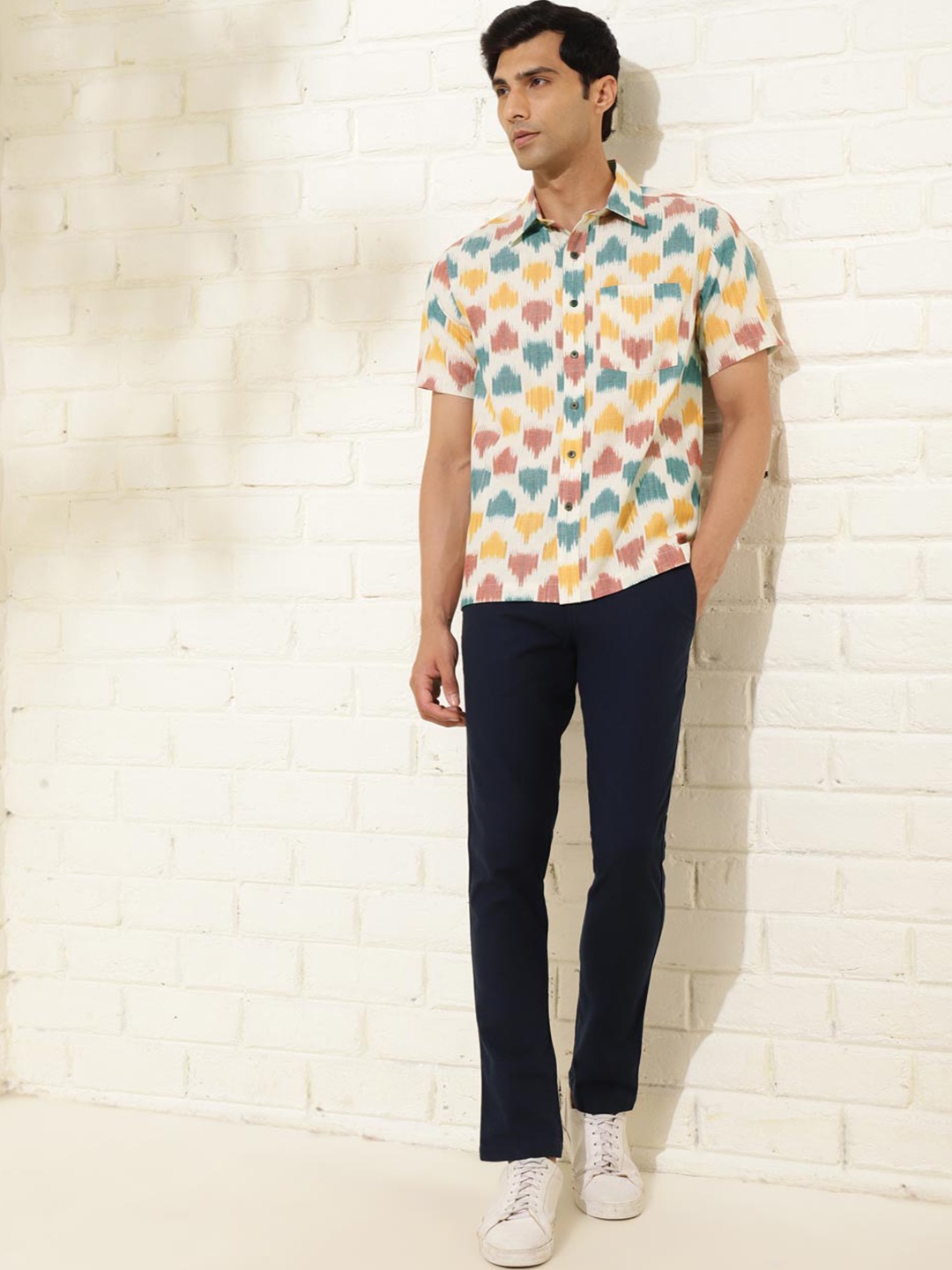 

Fabindia Geometric Printed Cotton Casual Shirt, Beige