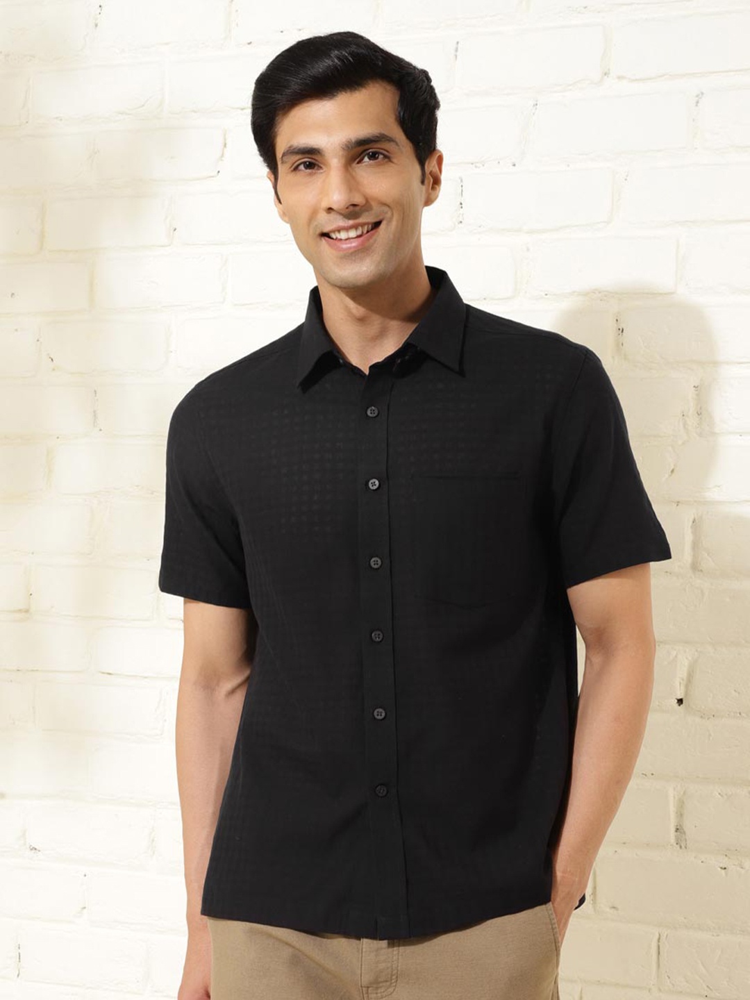 

Fabindia Spread Collar Short Sleeves Cotton Casual Shirt, Black