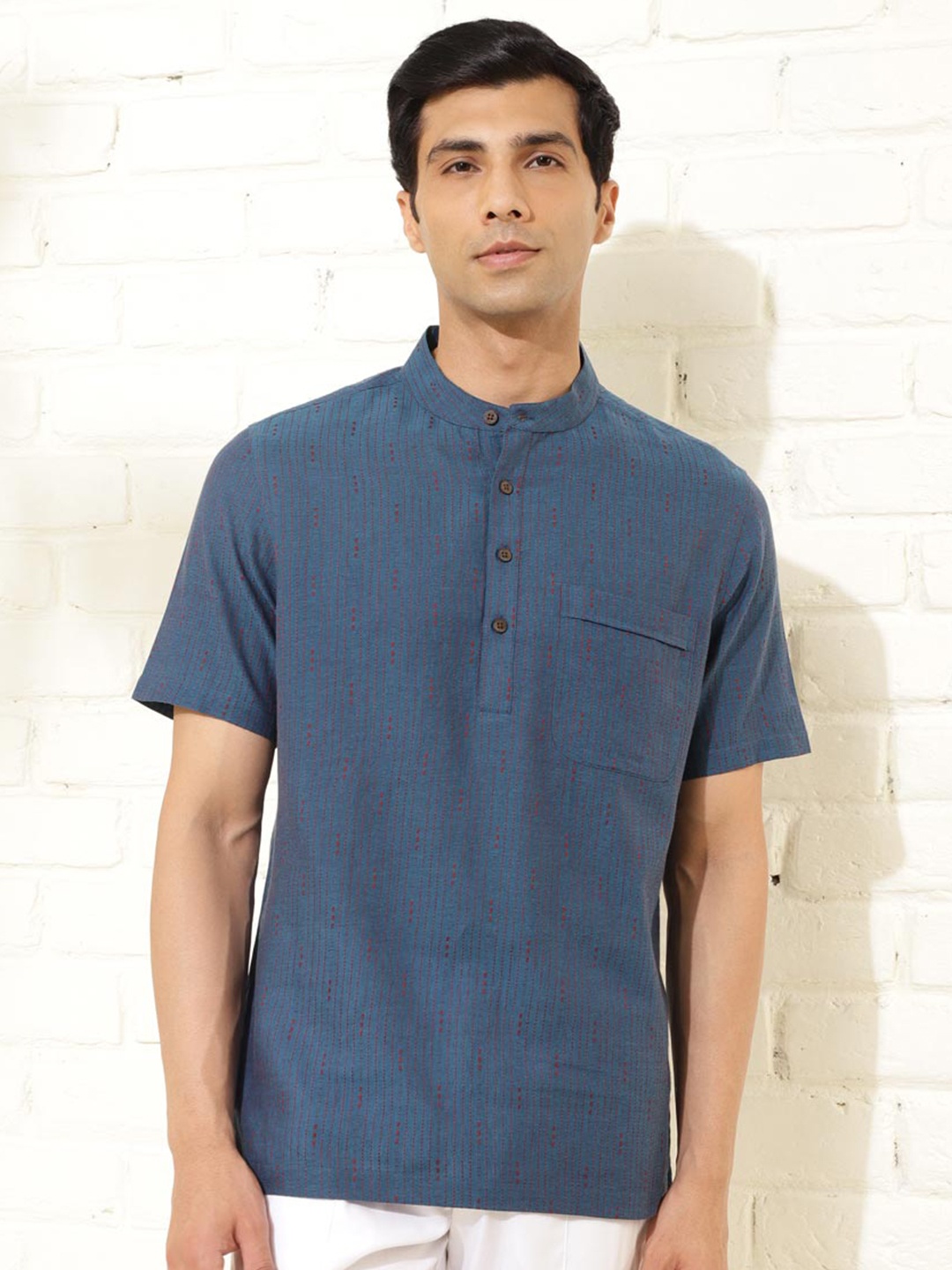 

Fabindia Cotton Dobby Mid Placket Shirt, Blue