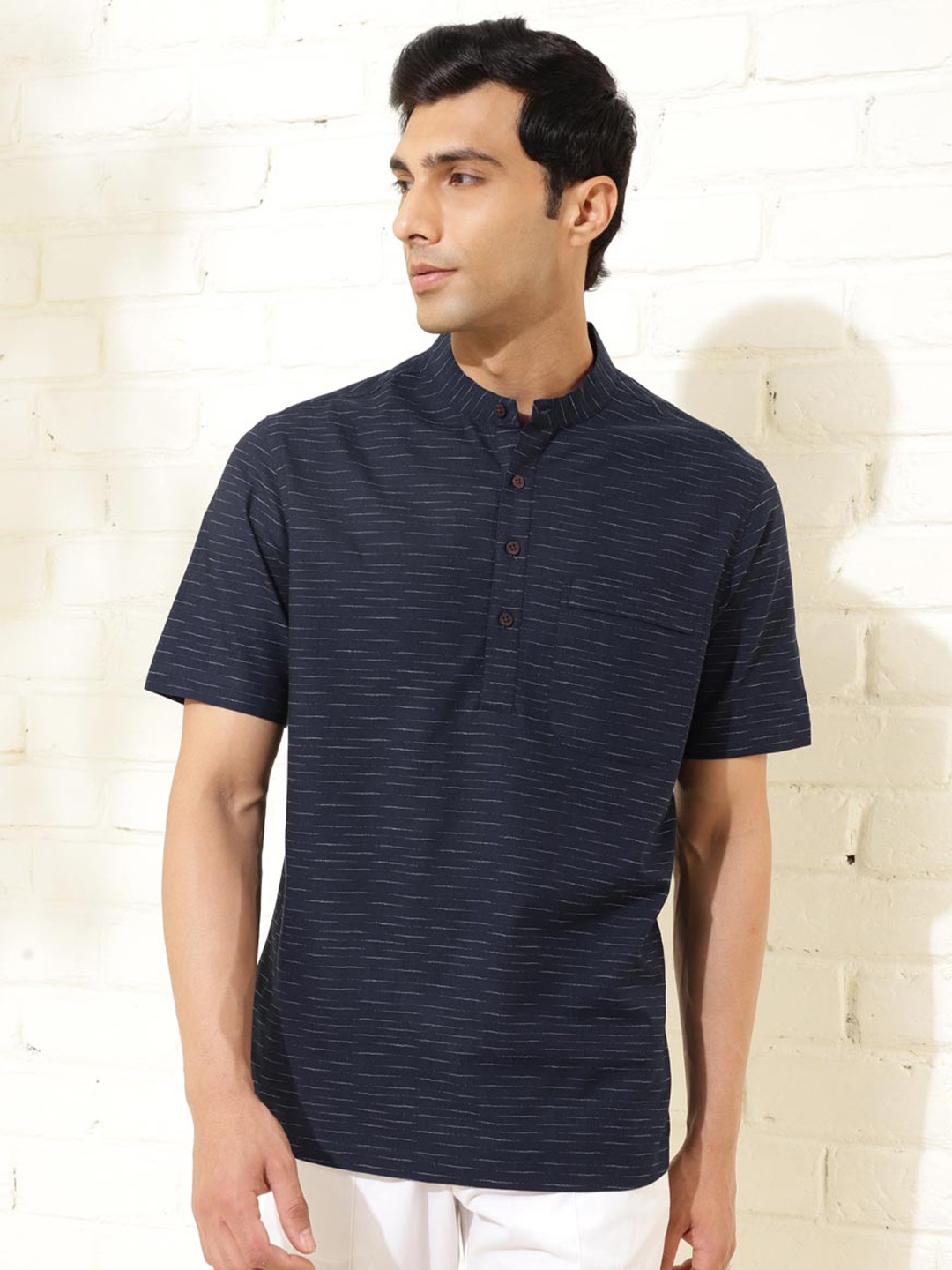 

Fabindia Horizontal Striped Cotton Casual Shirt, Navy blue