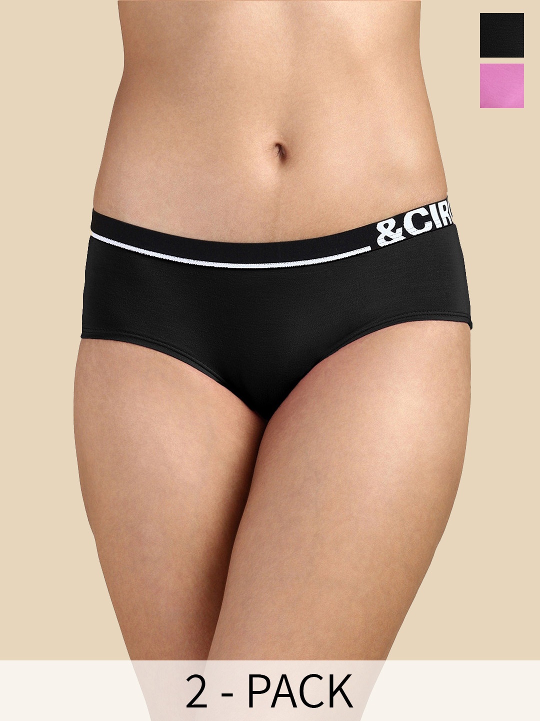 

&CIRCUS Pack of 2 Full Coverage Mid Rise Soft MicroModal Hipster Briefs, Black