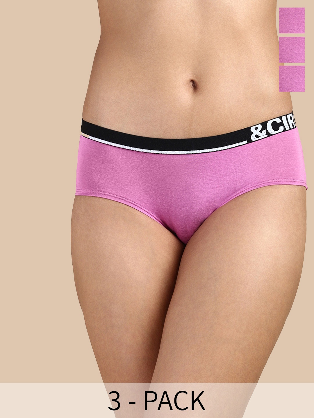 

&CIRCUS Pack of 3 Full Coverage Mid Rise Soft MicroModal Hipster Briefs, Violet