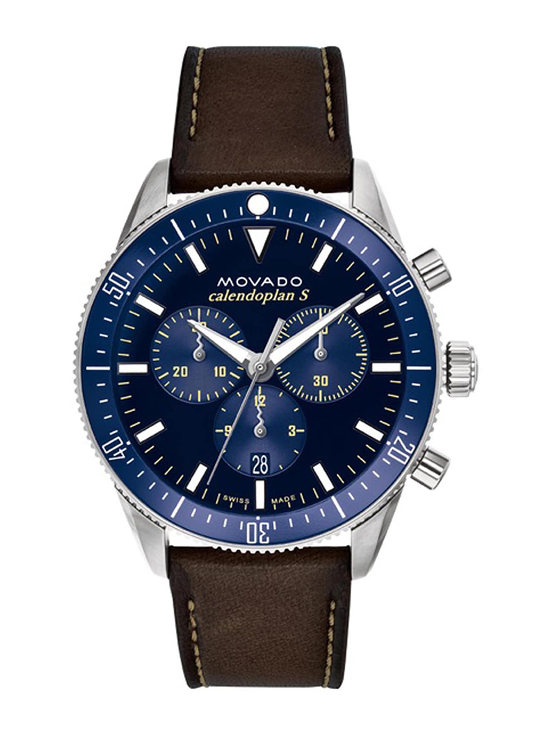 

MOVADO Heritage Men Brass Dial & Leather Straps Analogue Chronograph Watch 3650121, Blue