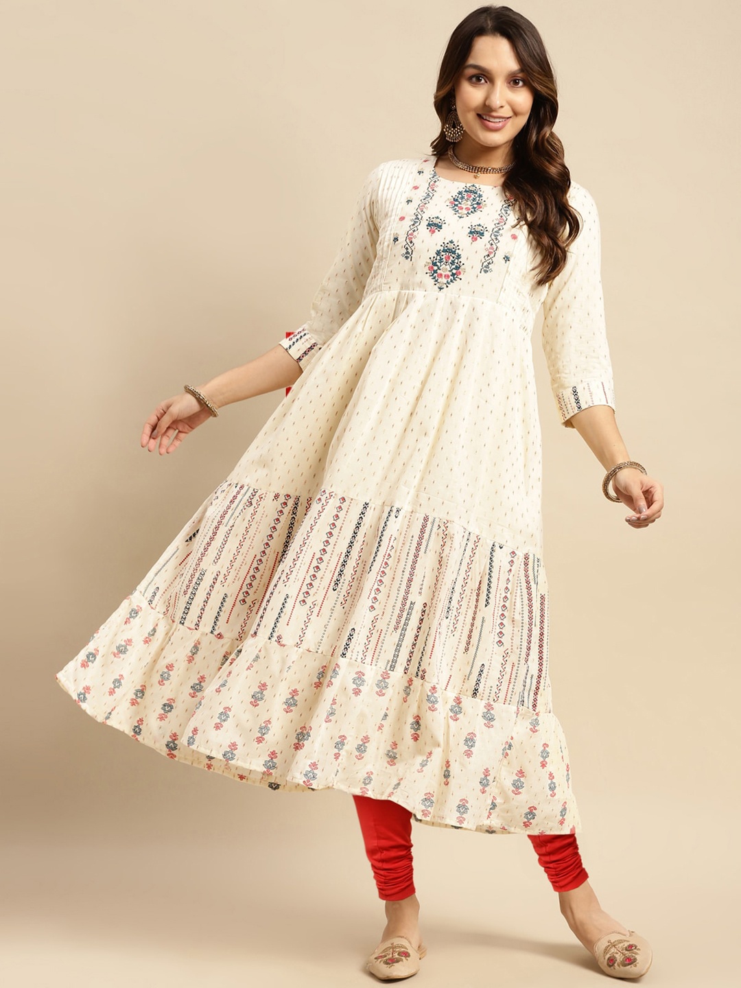 

Rangita Ethnic Motifs Embroidered Regular Thread Work Pure Cotton Kurta, White