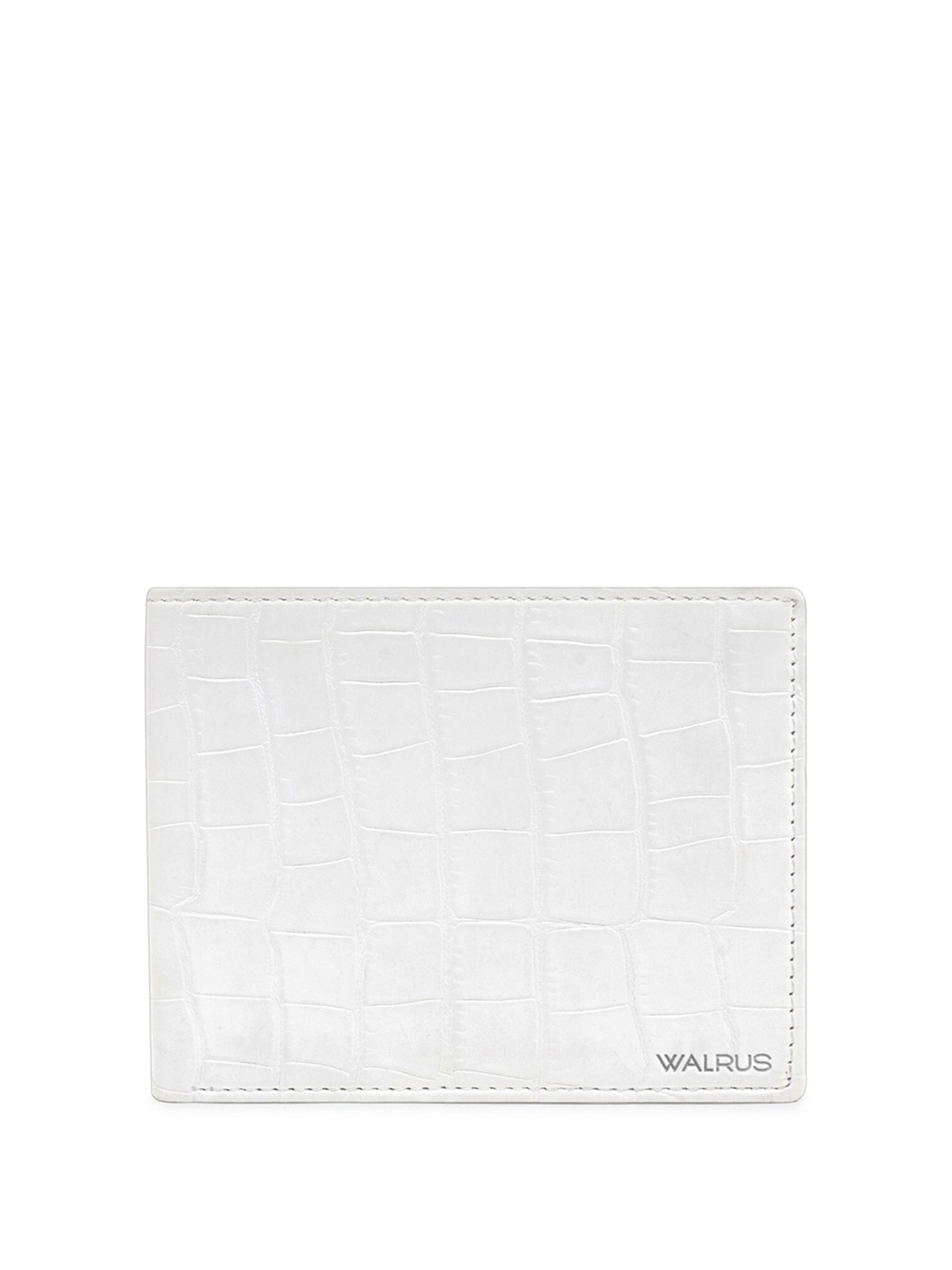 

Walrus Men Animal Textured Vegan Leather Two Fold Wallet with SIM Card Holder, White