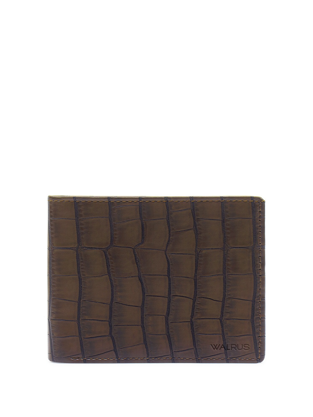

Walrus Men Animal Textured Vegan Leather Two Fold Wallet with SIM Card Holder, Brown
