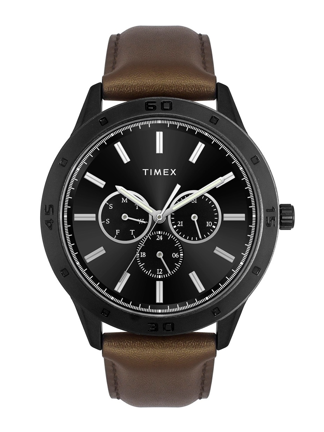 

Timex Men Brass Dial & Leather Straps Analogue Watch TWEG135SMU02, Black