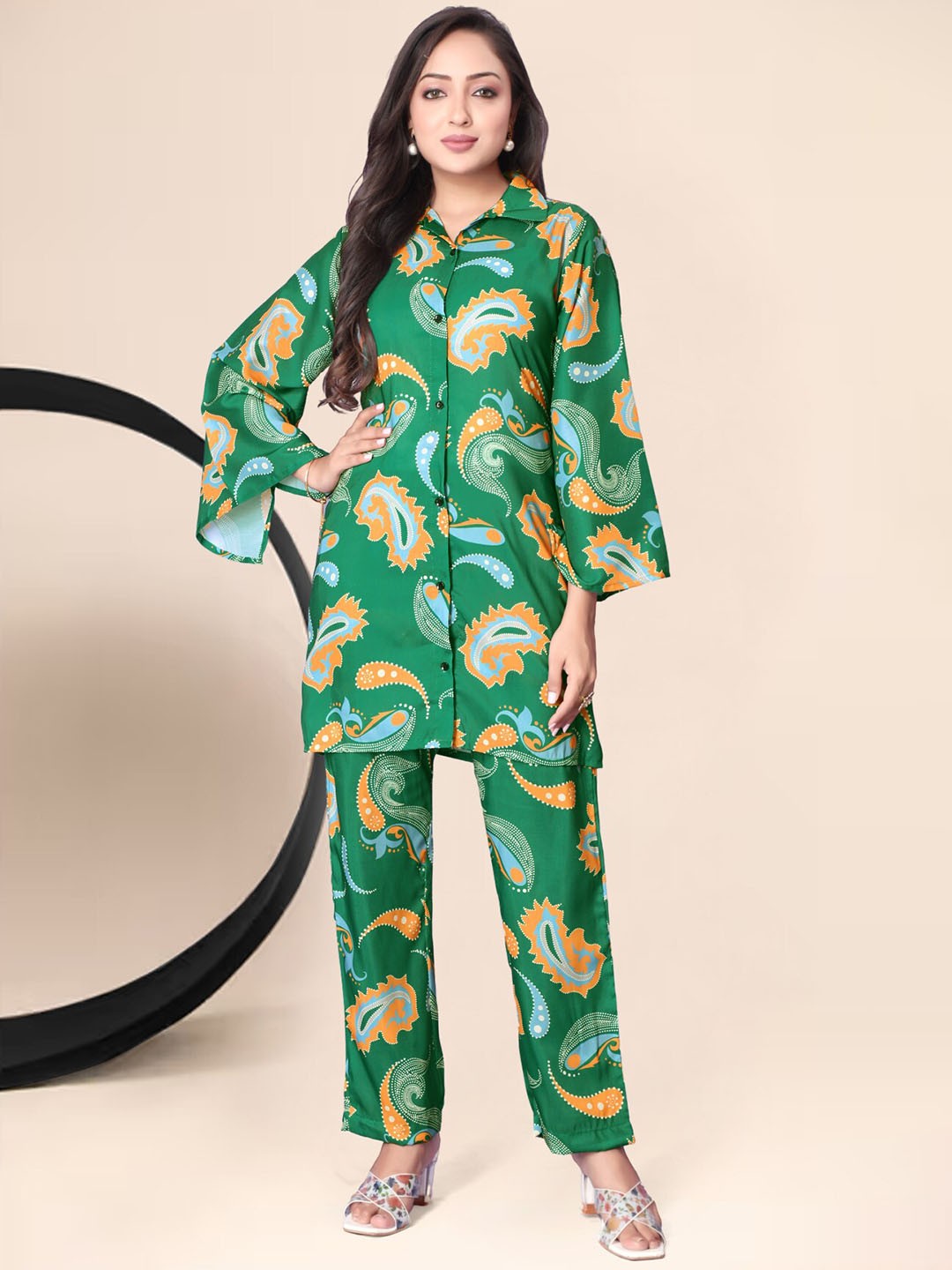 

Anouk Green Ethnic Motifs Printed Shirt With Trouser