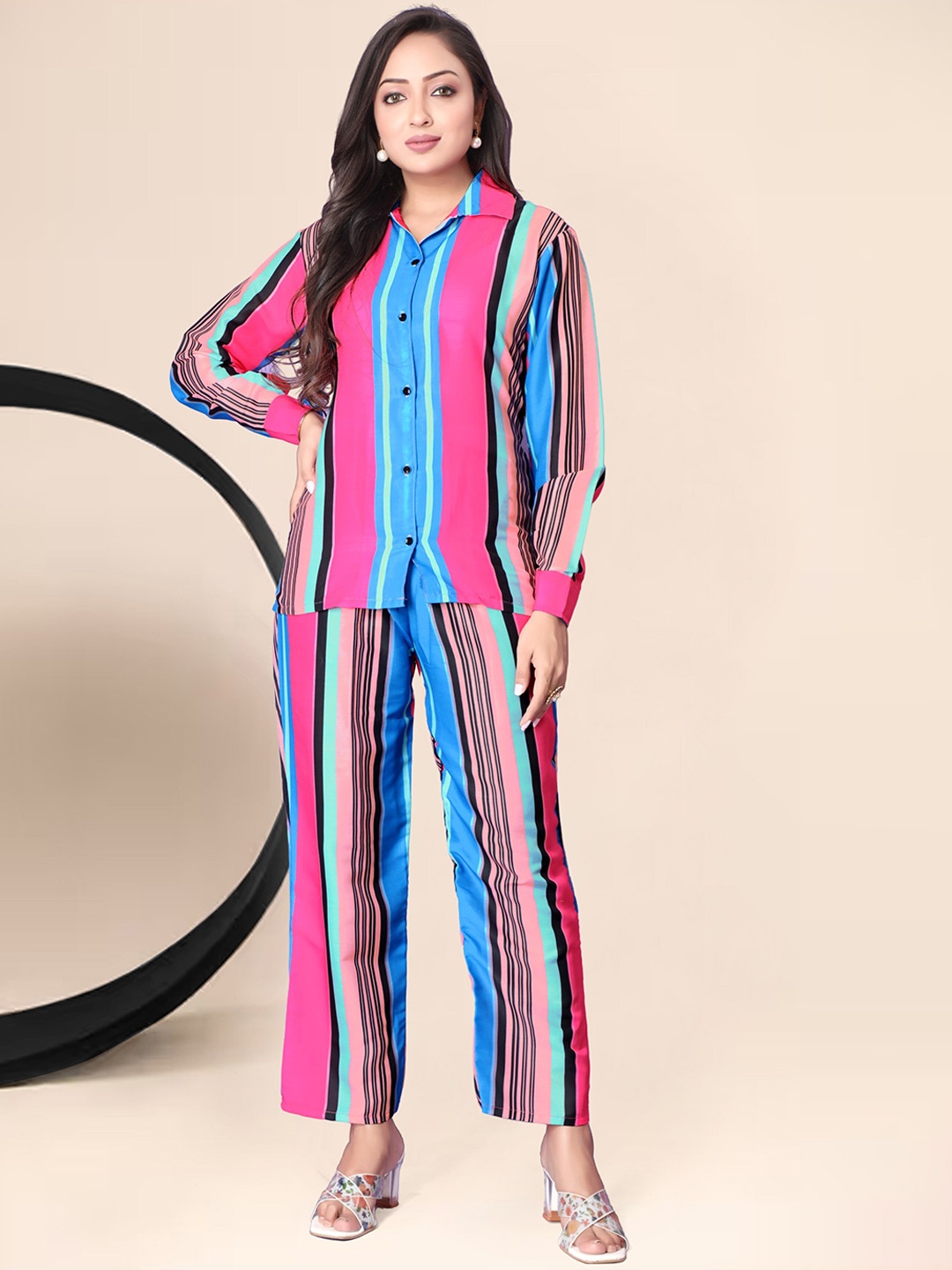 

Anouk Pink Striped Shirt With Trouser