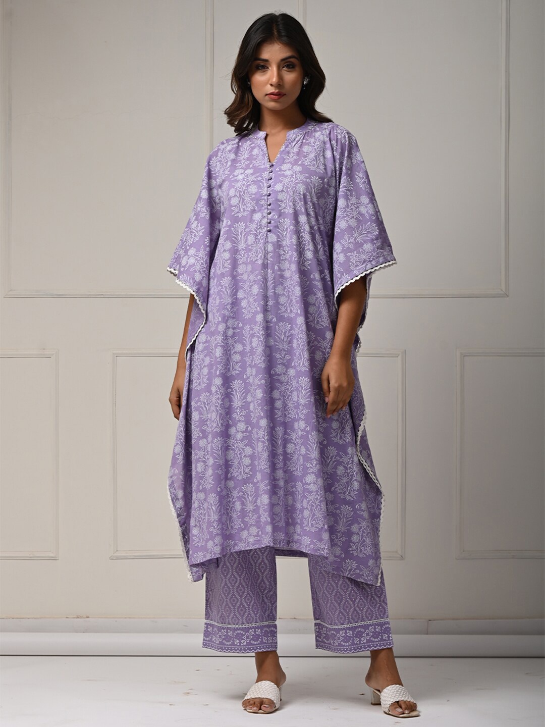 

ARAVALII Floral Printed Kaftan Co-Ords Set, Lavender