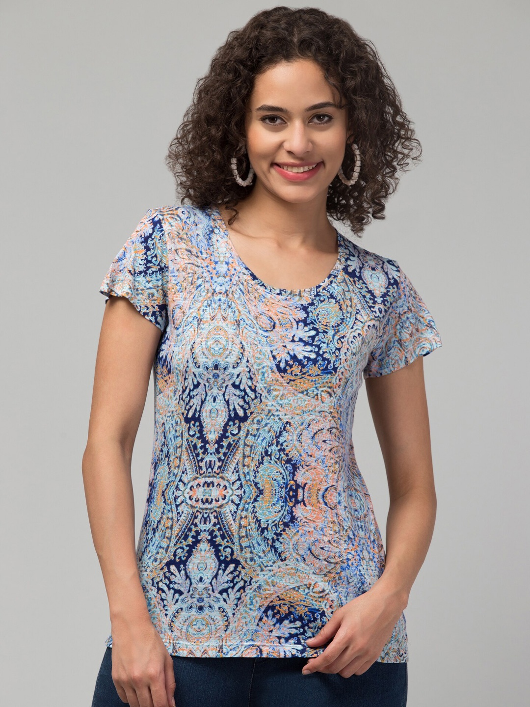 

BAESD Floral Printed Round Neck Short Sleeves Casual T-shirt, Blue