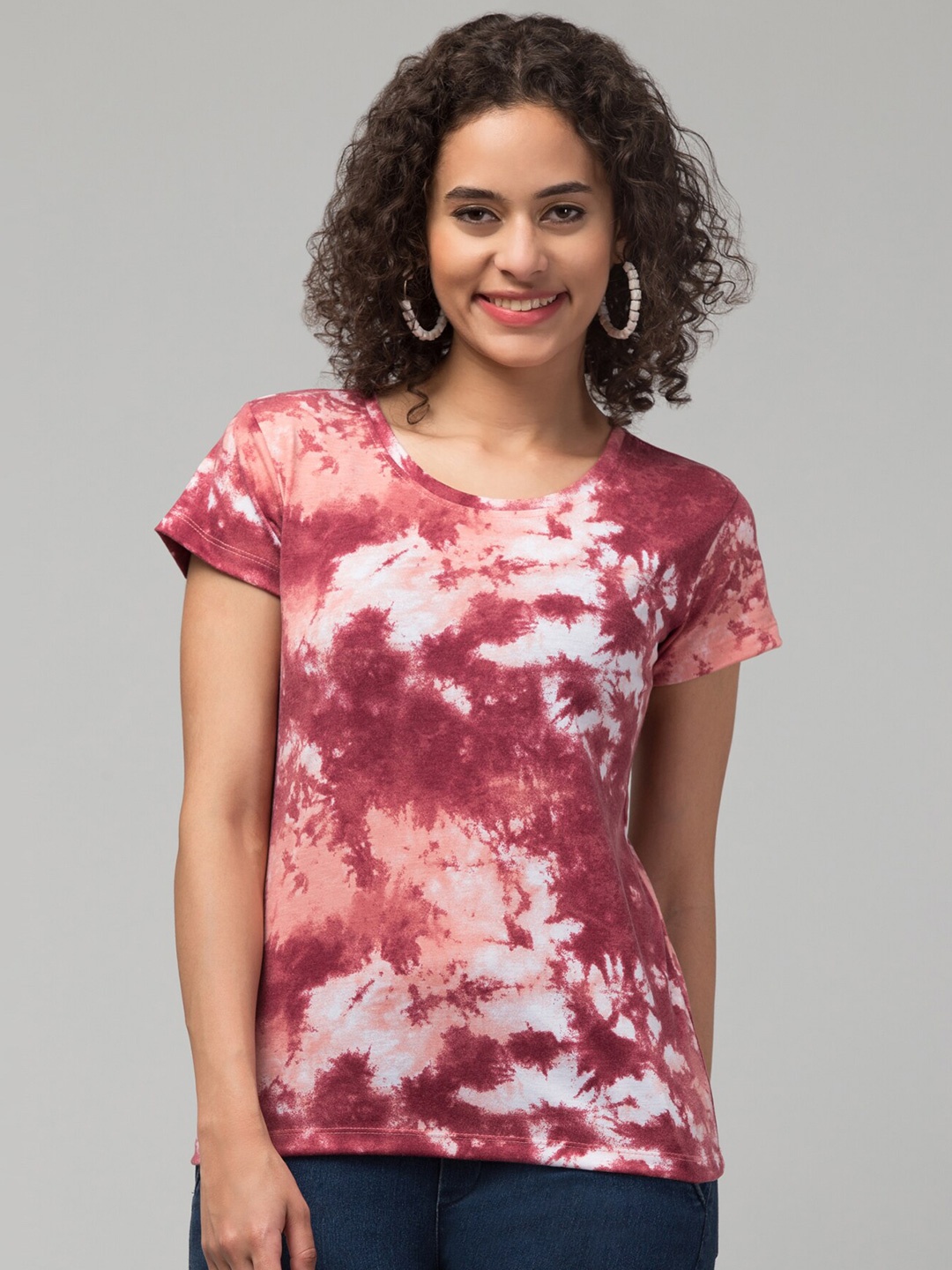 

BAESD Tie & Dye Printed Round Neck Casual T-shirt, Rust