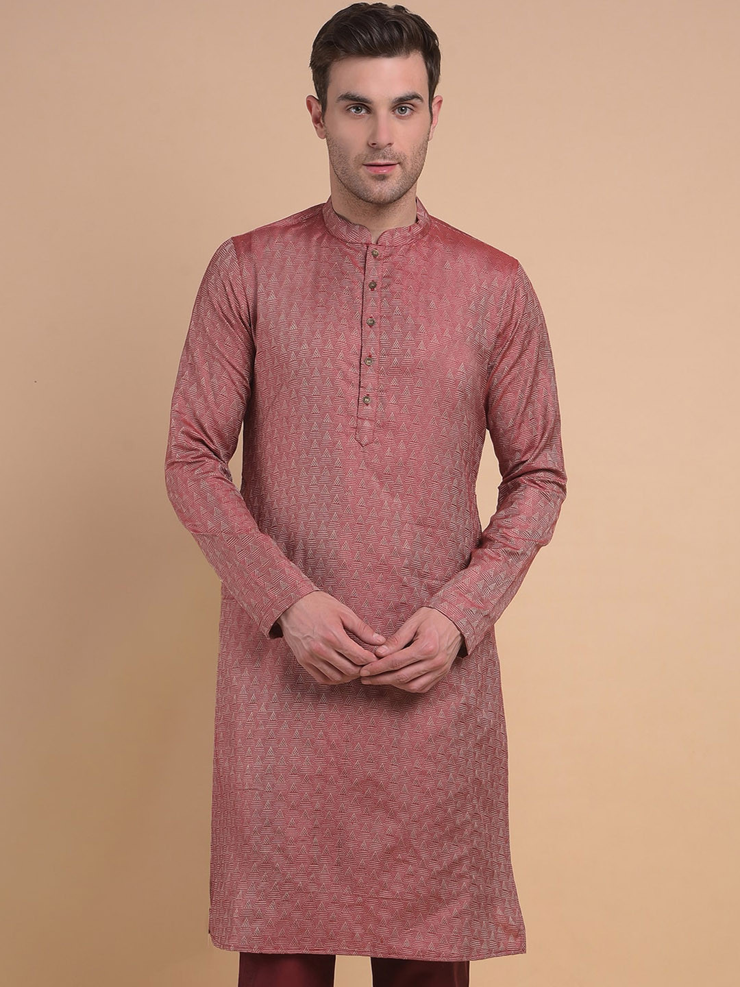 

Anouk Thread Work Mandarin Collar Jacquard Straight Kurta, Maroon
