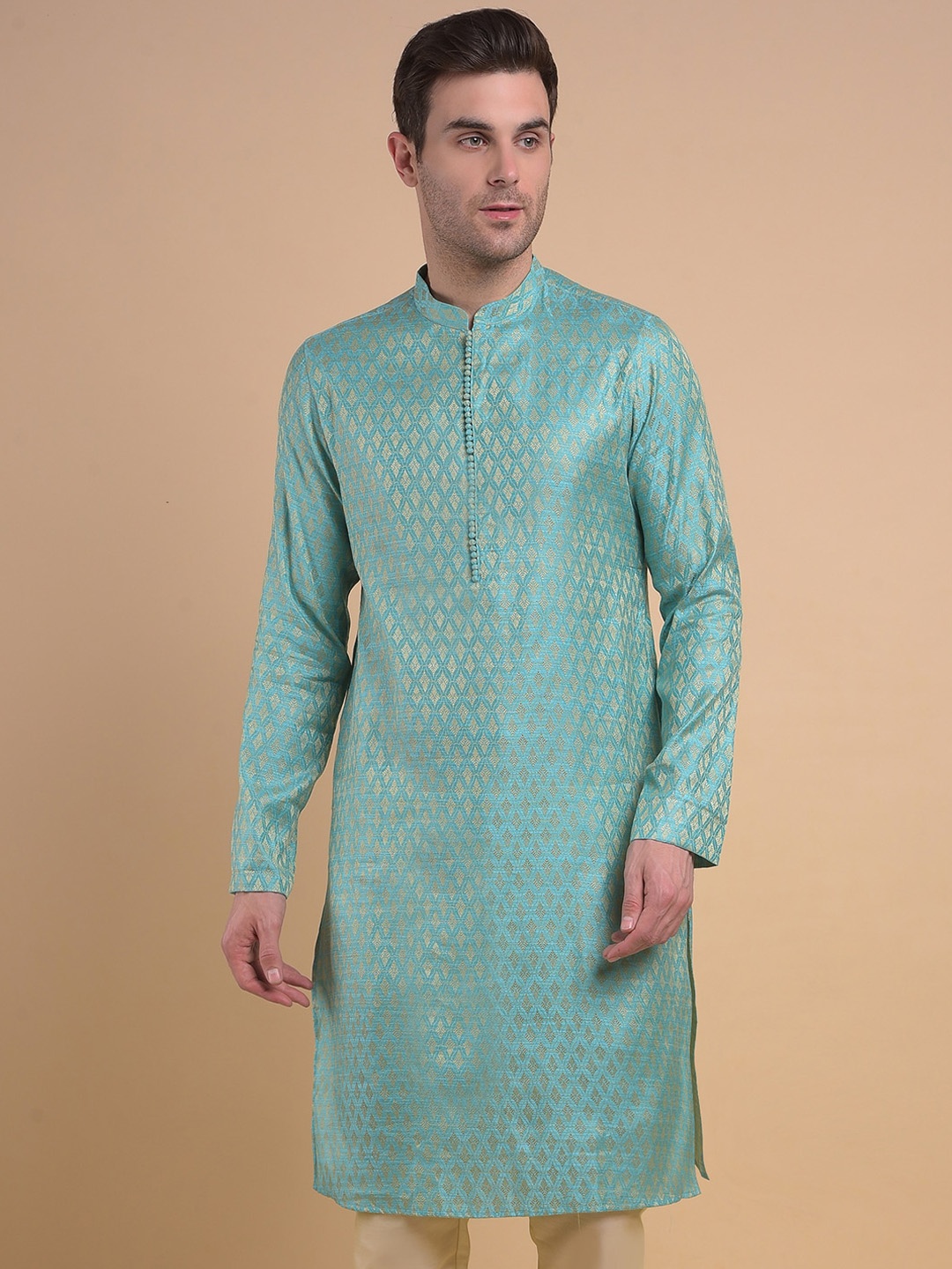 

Anouk Blue Woven Design Jacquard Kurta