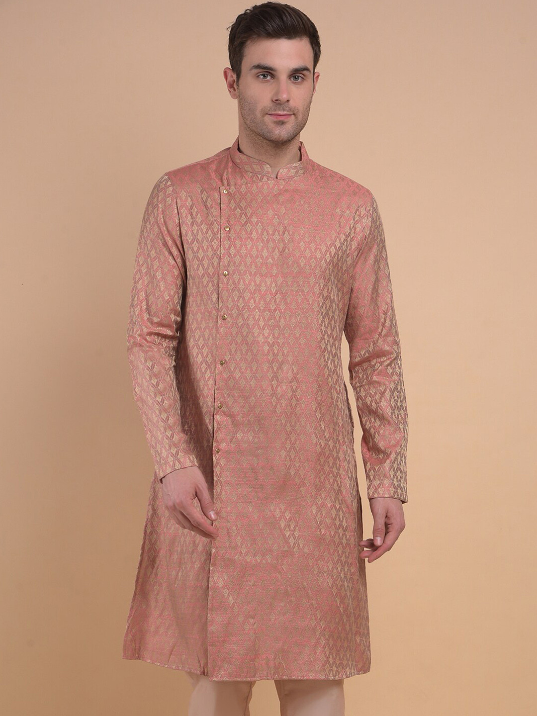 

Anouk Pink Geometric Mandarin Collar Jacquard Kurta