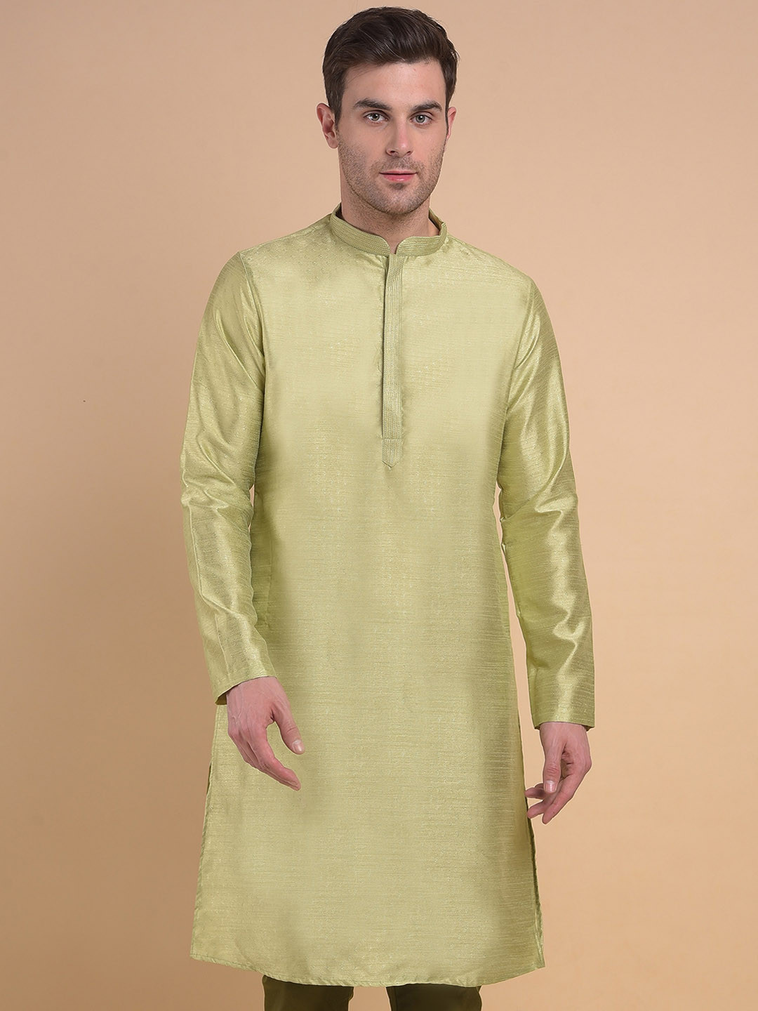 

Anouk Green Ethnic Motifs Woven Design Thread Work Detailed Jacquard Straight Kurta