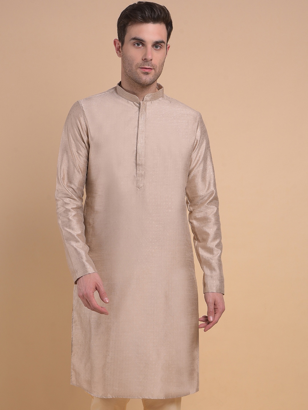 

Anouk Mauve Ethnic Motifs Woven Design Mandarin Collar Thread Work Jacquard Kurta