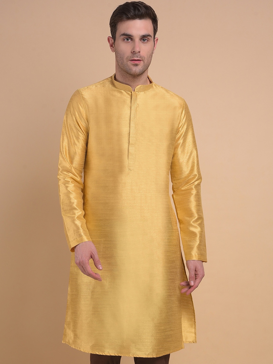 

Anouk Mandarin Collar Jacquard Straight Kurta, Yellow