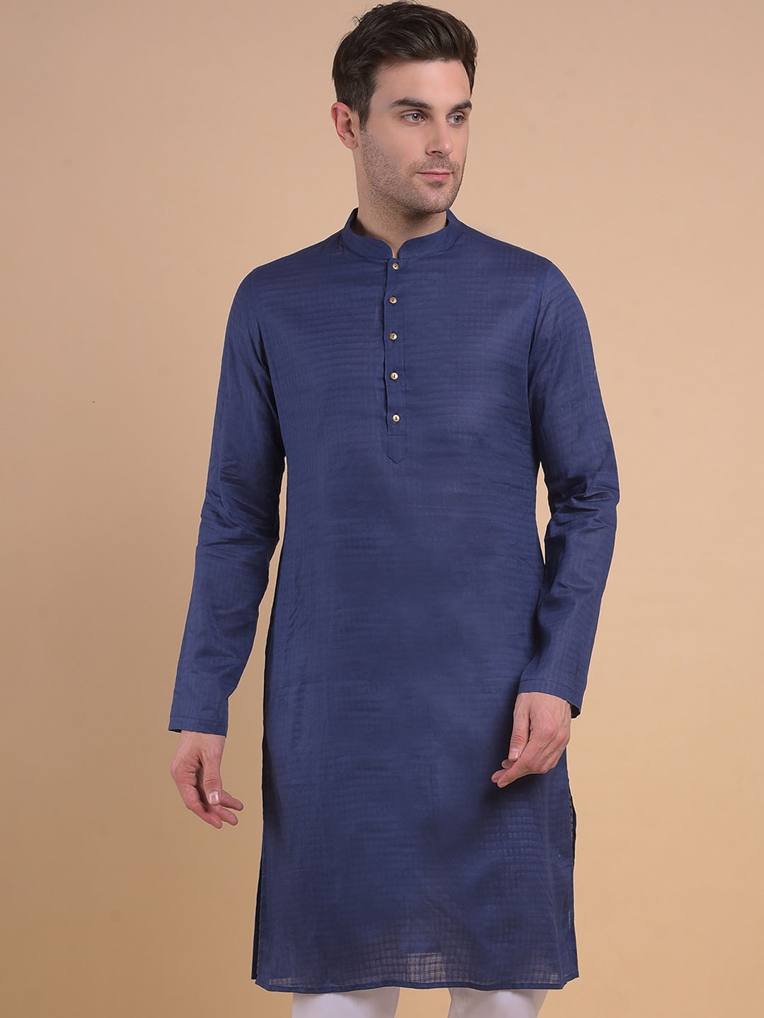

Anouk Navy Blue Striped Straight Jacquard Kurta
