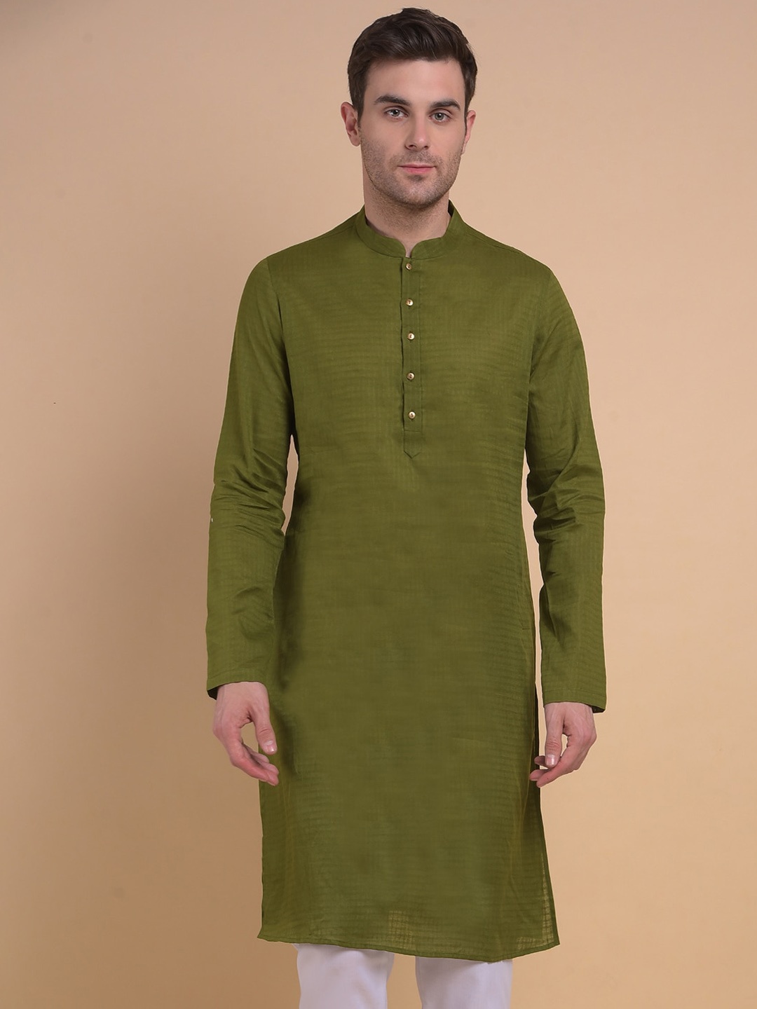 

Anouk Mandarin Collar Long Sleeves Jacquard Kurta, Green