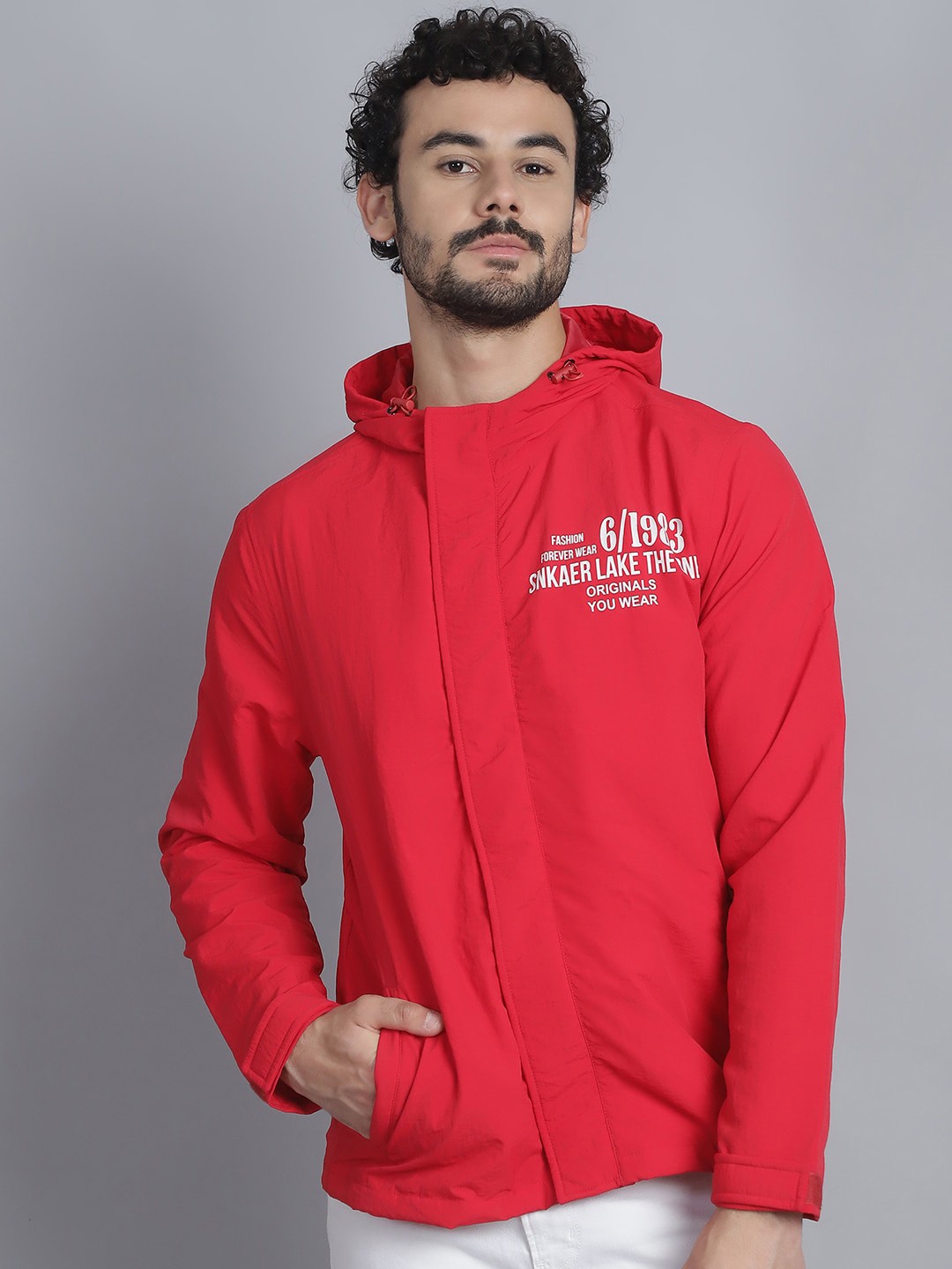 

HOUSE OF VEDAS Men Hooded Waterproof Rain Jacket, Red
