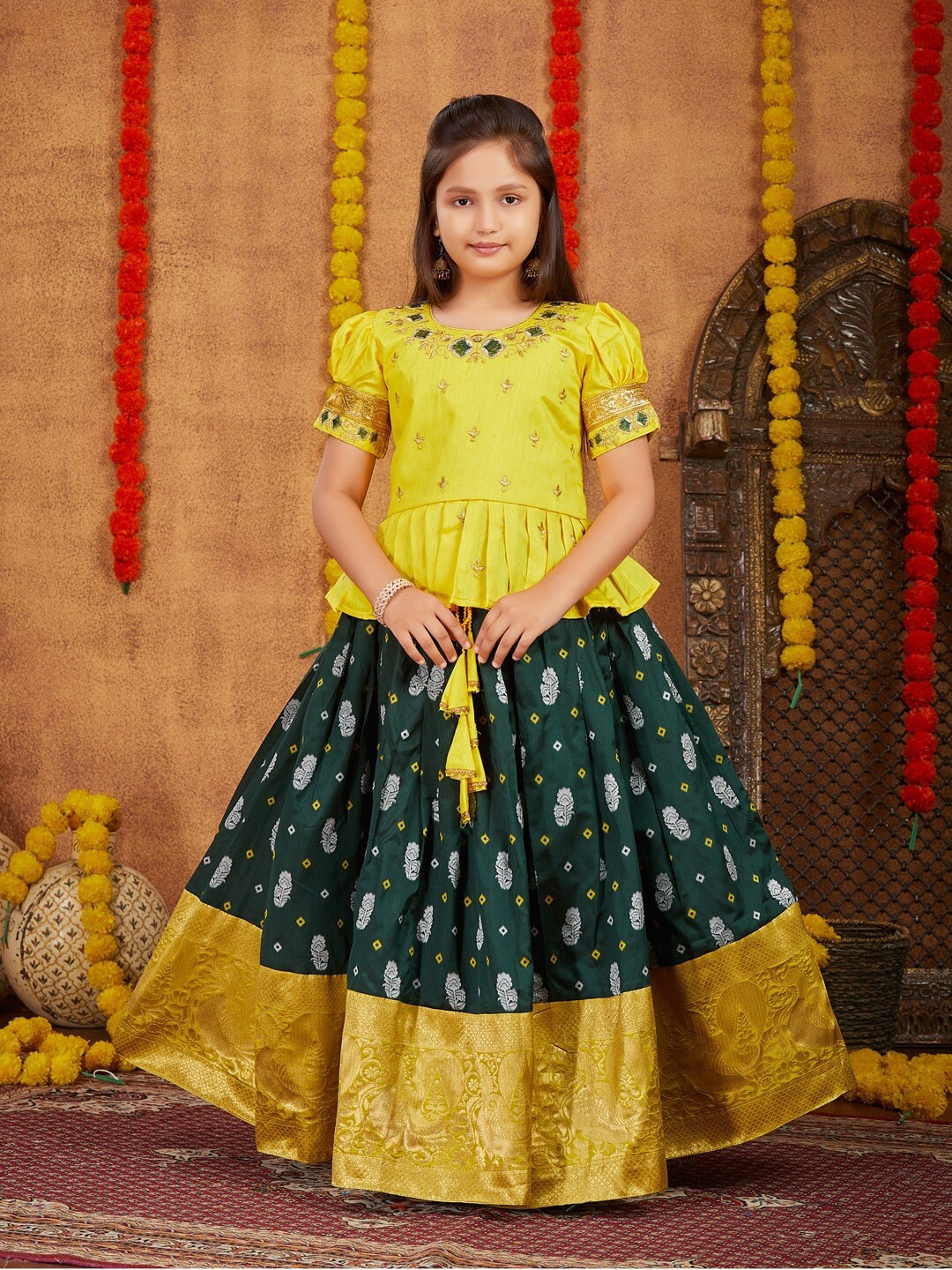 

Aarika Girls Embroidered Ready to Wear Lehenga & Blouse, Yellow