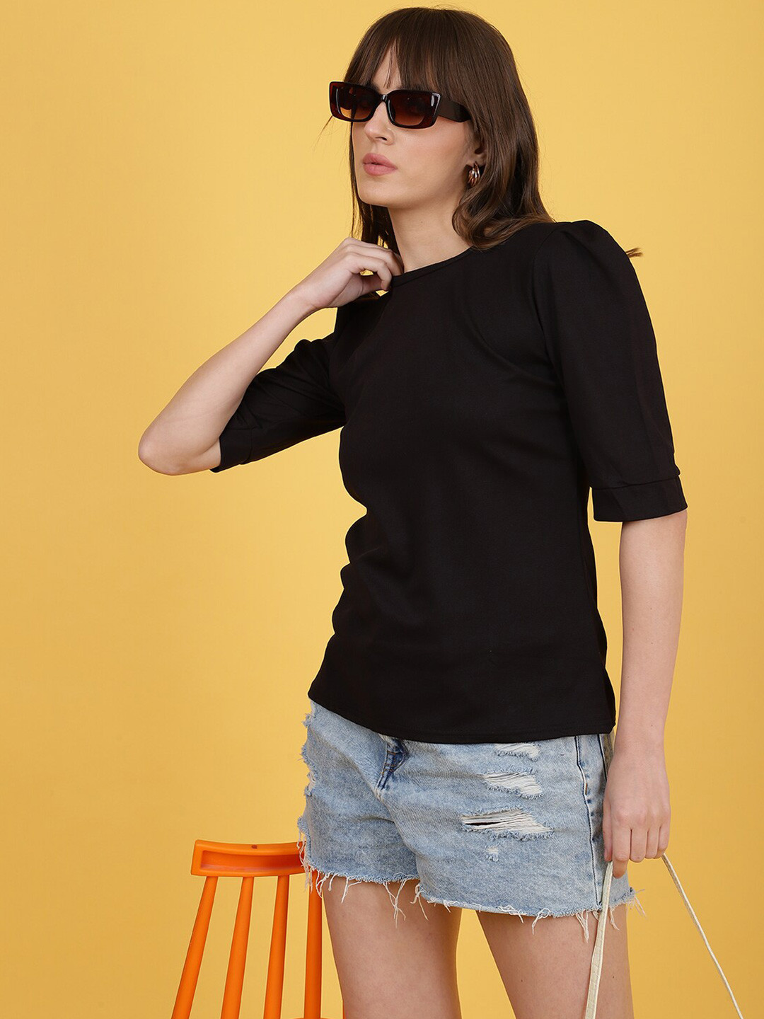 

Wool Trees Round Neck Short Sleeves Top, Black