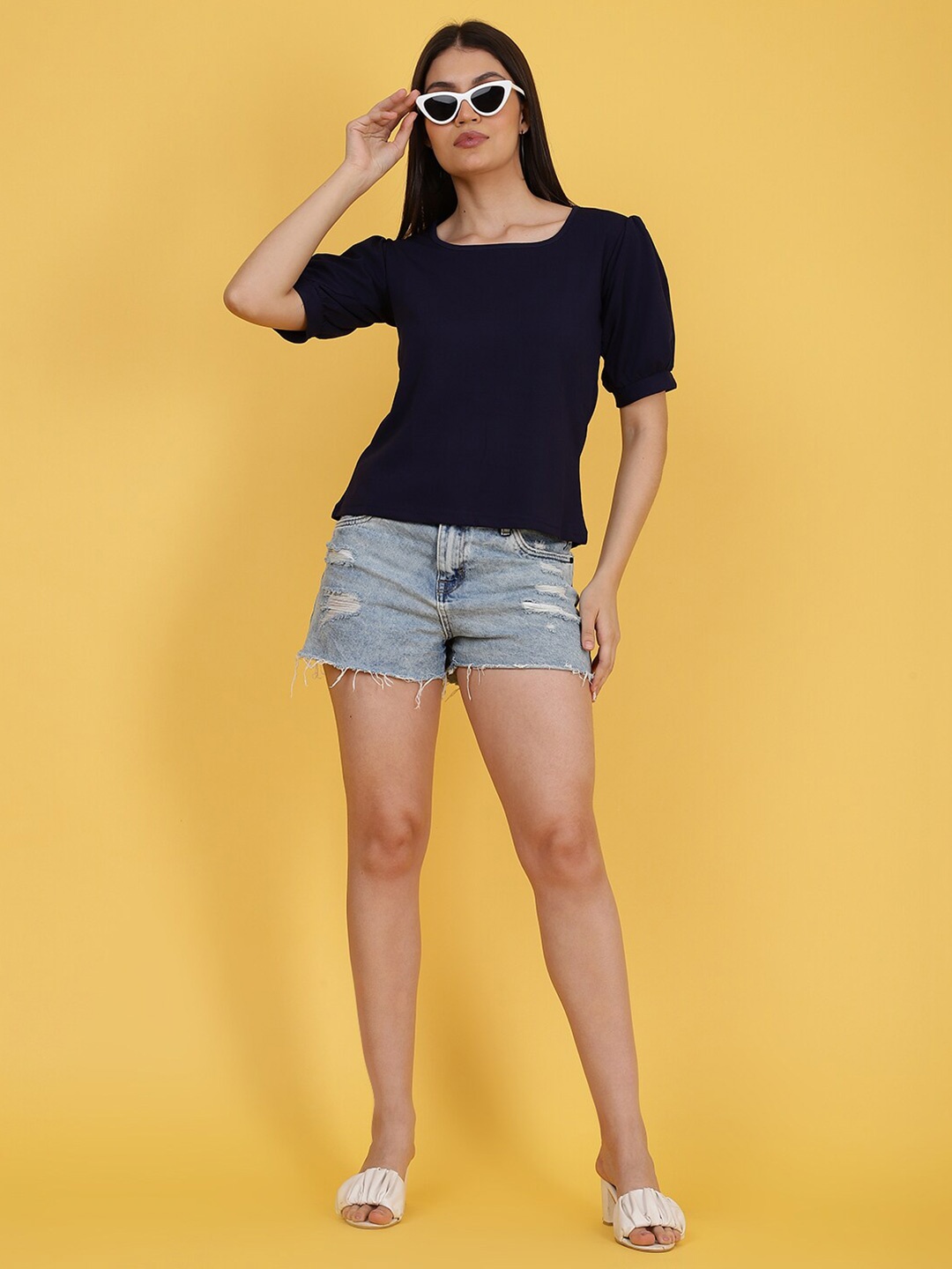 

Wool Trees Short Sleeves Round Neck Top, Blue
