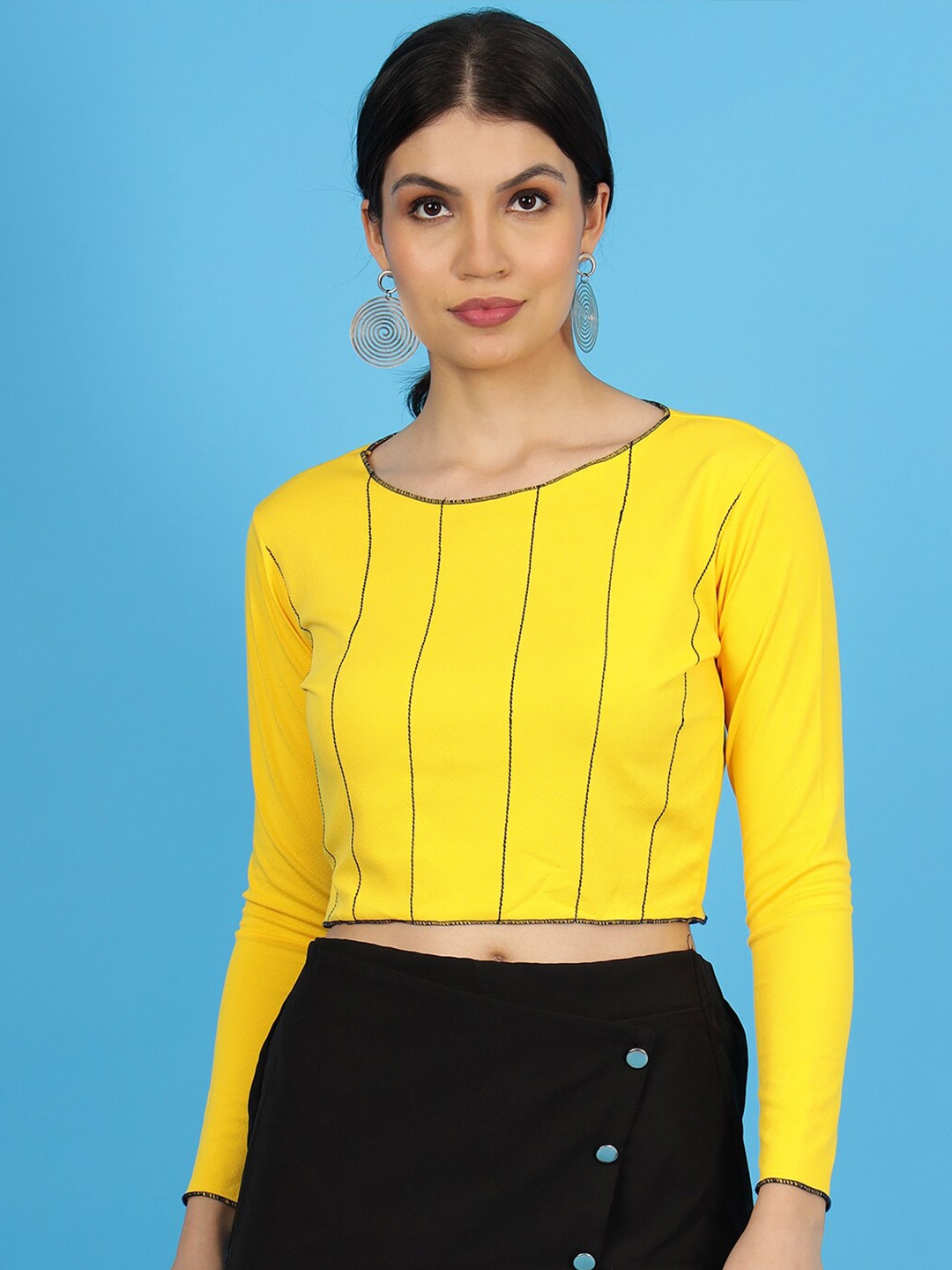 

Wool Trees Vertical Stripes Embroidered Crop Top, Yellow