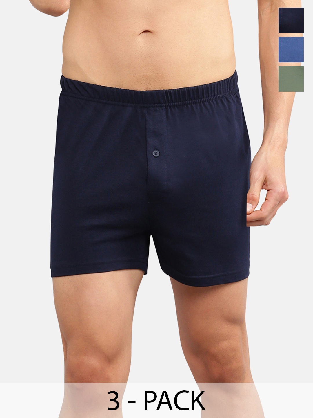 

Ramraj Men Set Of 3 Knitted Cotton Boxers, Navy blue