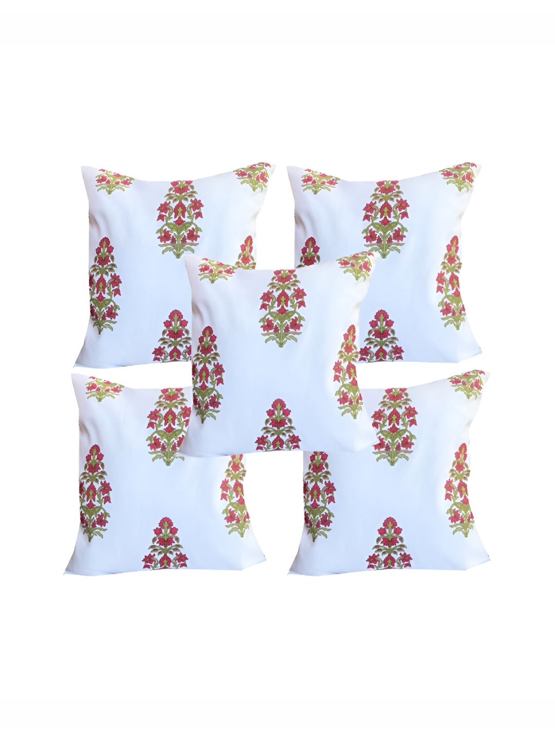 

Pink Parrot White & Red 5 Pieces Floral Square Cushion Covers