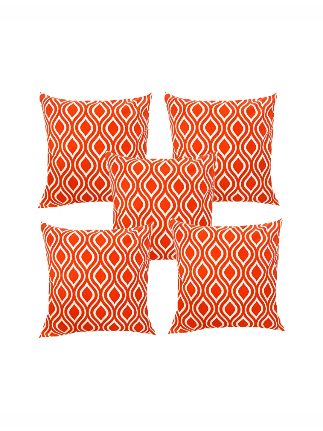 

Pink Parrot Orange & White 5 Pieces Geometric Printed Square Cushion Covers