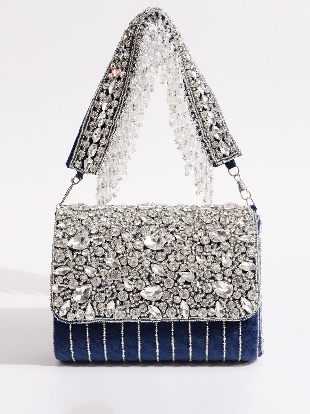

THE TAN CLAN Embellished Embroidered Foldover Clutch, Blue