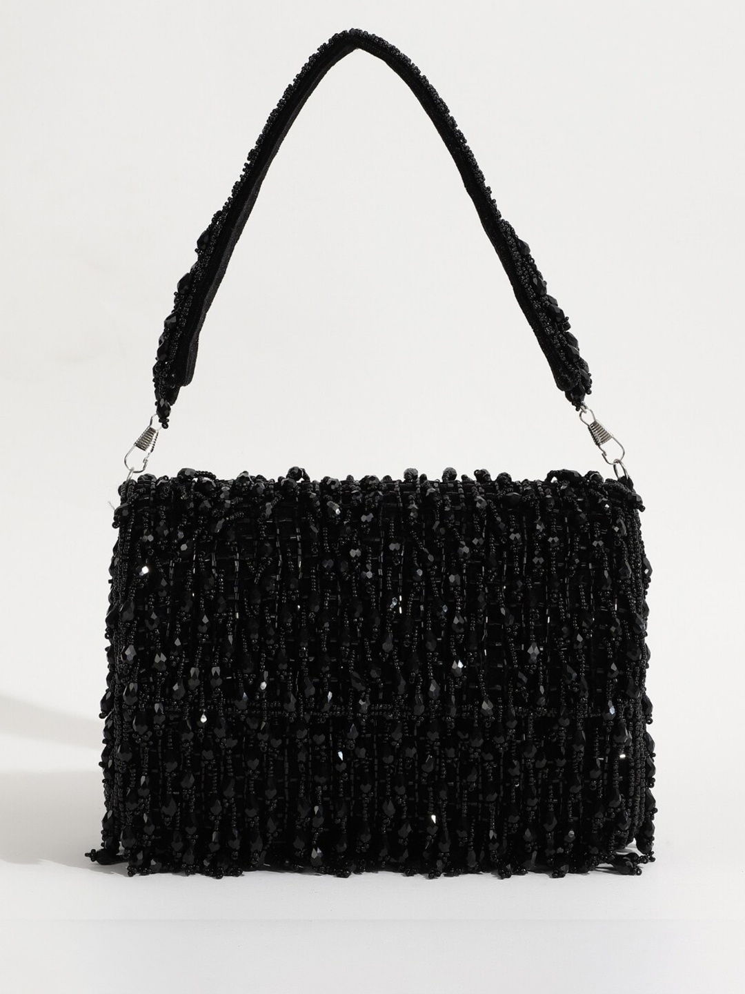 

THE TAN CLAN Embellished Embroidered Foldover Clutch, Black