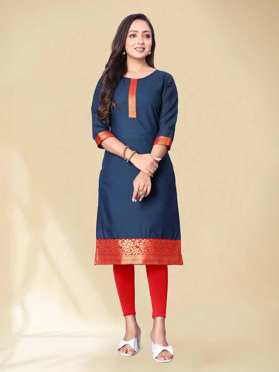 

Anouk Blue Ethnic Motifs Printed Straight Kurta