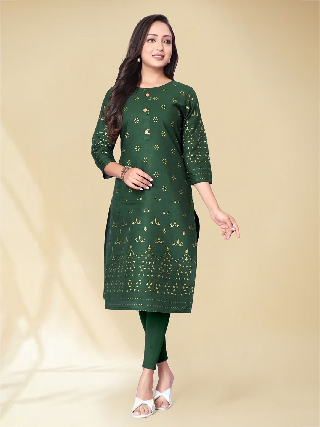 

Anouk Ethnic Motifs Printed Straight Kurta, Green