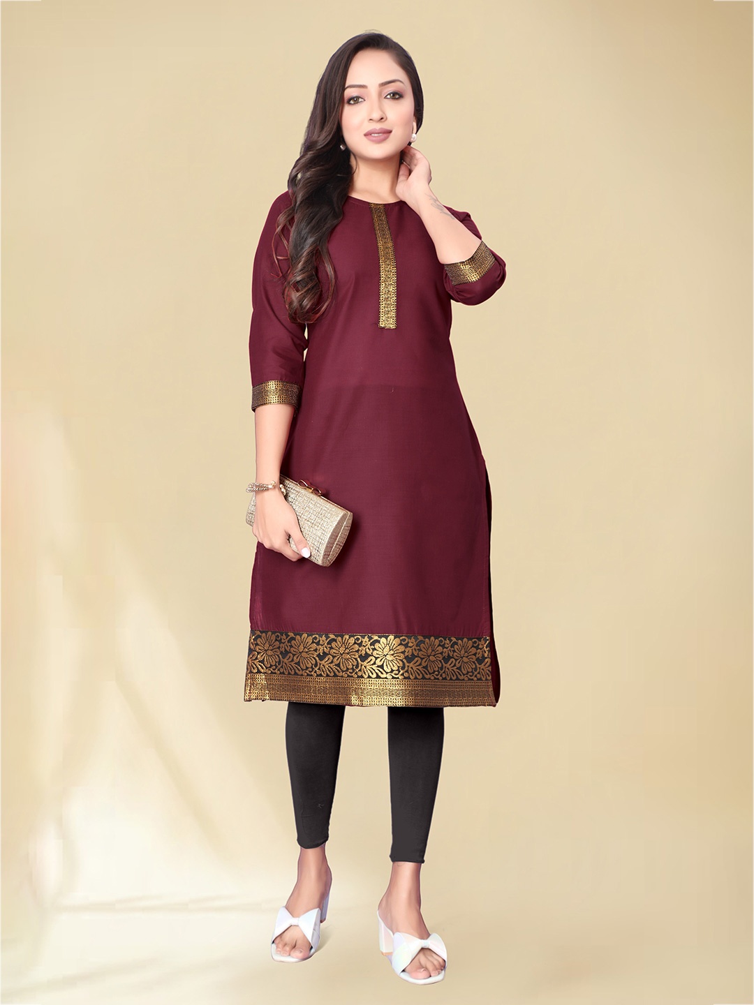 

Anouk Maroon Ethnic Motifs Printed Straight Kurta