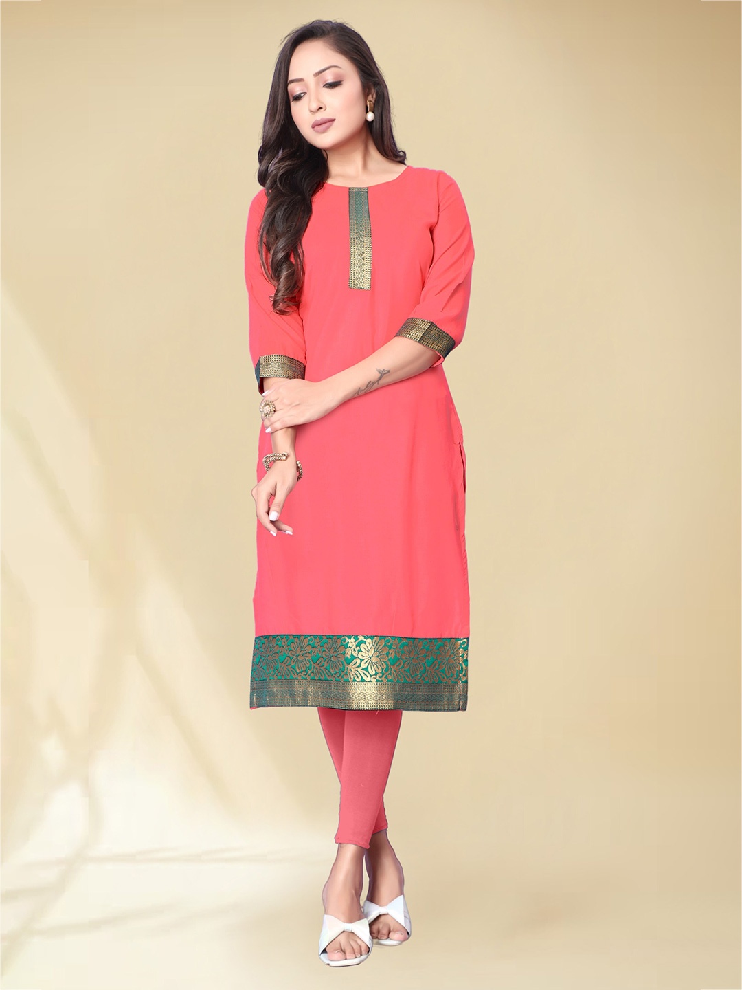 

Anouk Pink Ethnic Motifs Printed Straight Kurta