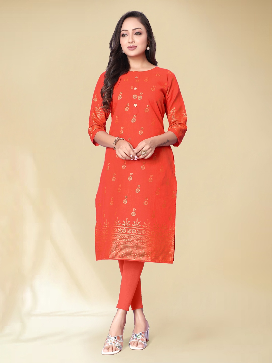 

Anouk Orange Ethnic Motifs Printed Straight Kurta